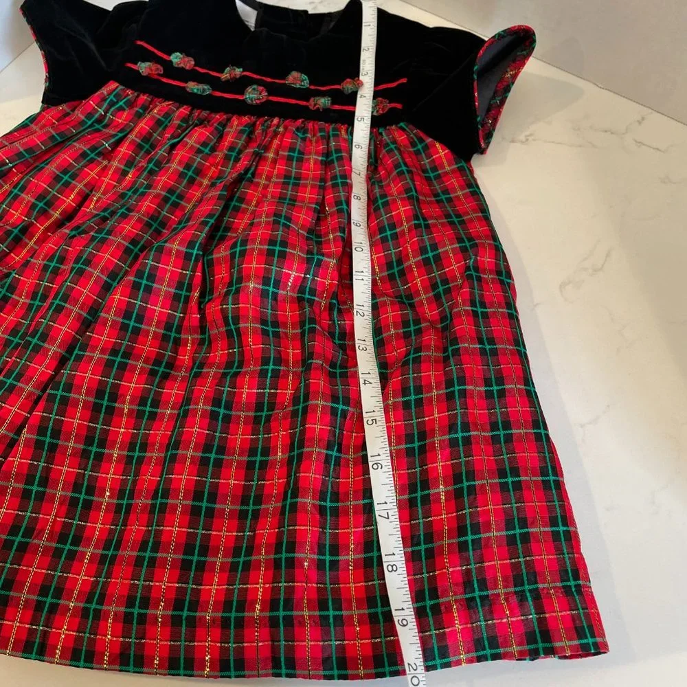 BONNIE JEAN Girls Toddler 3T Black Velvet Red Green Tartan Plaid Holiday Dress